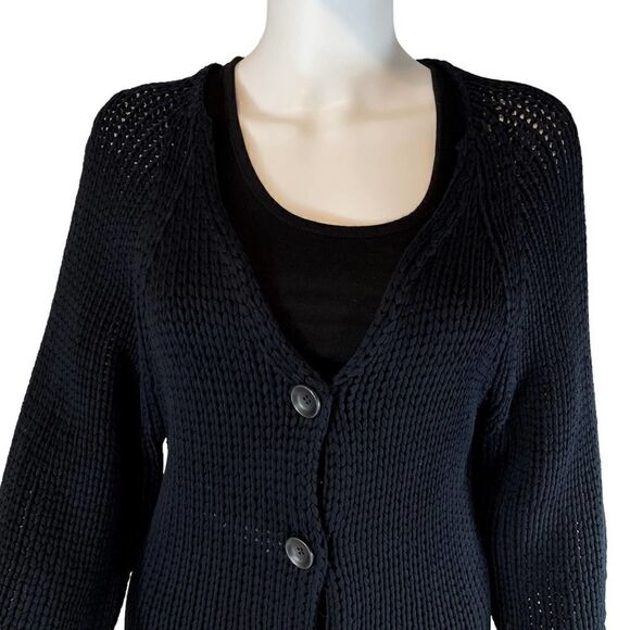 Oska Knit 3/4 Sleeve Button-up Cardigan Sweater Black Women's - Picture 2 of 10